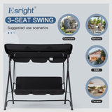 Esright Patio Swings Outdoor, 2-Seat Glider Porch Bench with Removable Cushion and Adjustable Shade, Swing Chairs for Garden, Poolside&Backyard, Black Esright