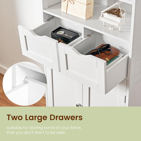 Iwell Tall Bathroom Cabinet, Storage Cabinet with 2 Drawers & Adjustable Shelves, Bathroom Storage Cabinet for Living Room, Dining Room, Entryway, White Iwell