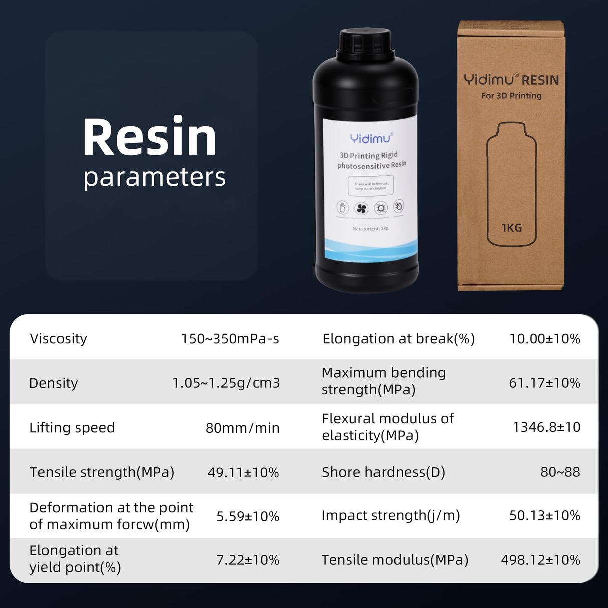 YIDIMU Standard Photopolymer 3D Printer Resin and Rapid 3D Resin for 8K 12K 14K 16K DLP LCD UV-Curing 405nm Resin with High Precision and Quick Curing & Excellent Fluidity (Grey) 1000g Yidimu