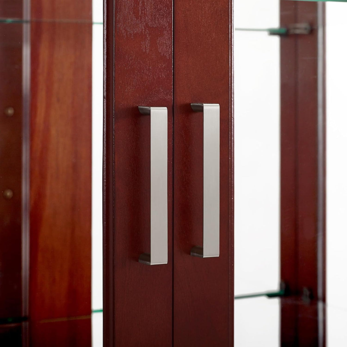 Curio Cabinet with Adjustable Shelves, Mirrored Back, Tempered Glass Doors, 6 Tier, Cherry WoodArtSupply