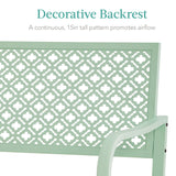 Best Choice Products Outdoor Bench 2-Person Metal Steel Benches Furniture for Garden, Patio, Porch, Entryway w/Geometric Backrest, 790lb Capacity - Mint Green Best Choice Products