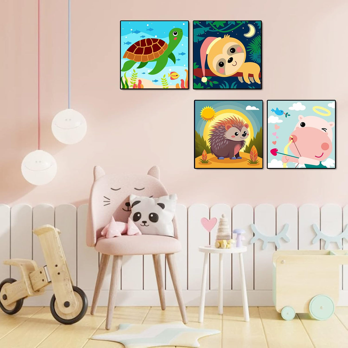 mrpwnle Framed 4 Pack Paint by Number for Kids, Paint by Numbers for Kids Ages 8-12, Painting by Numbers Kits Children Beginner, DIY Animals Acrylic Oil Painting Kits for Home Wall Decor 8x8inch mrpwnle