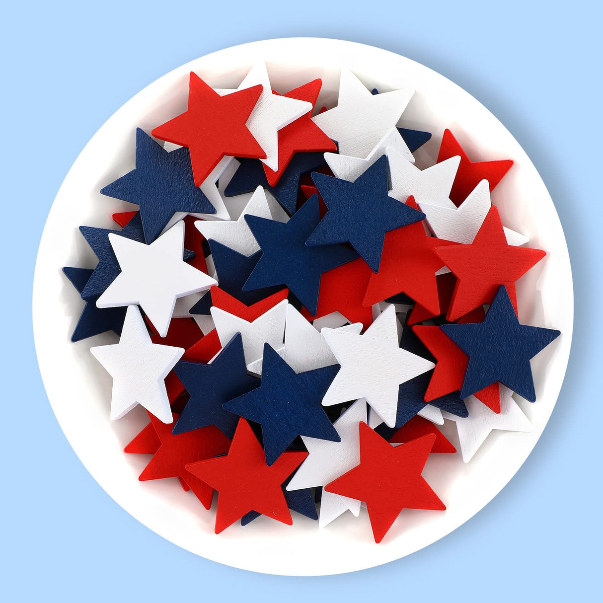 Bucherry 135 Pcs Wooden Stars Decorations 4th of July Patriotic Star Ornaments for Crafts Red White Blue Star Shape Cutouts Vase Bowl Filler Tiered Tray Decor for Independence Memorial Day Bucherry