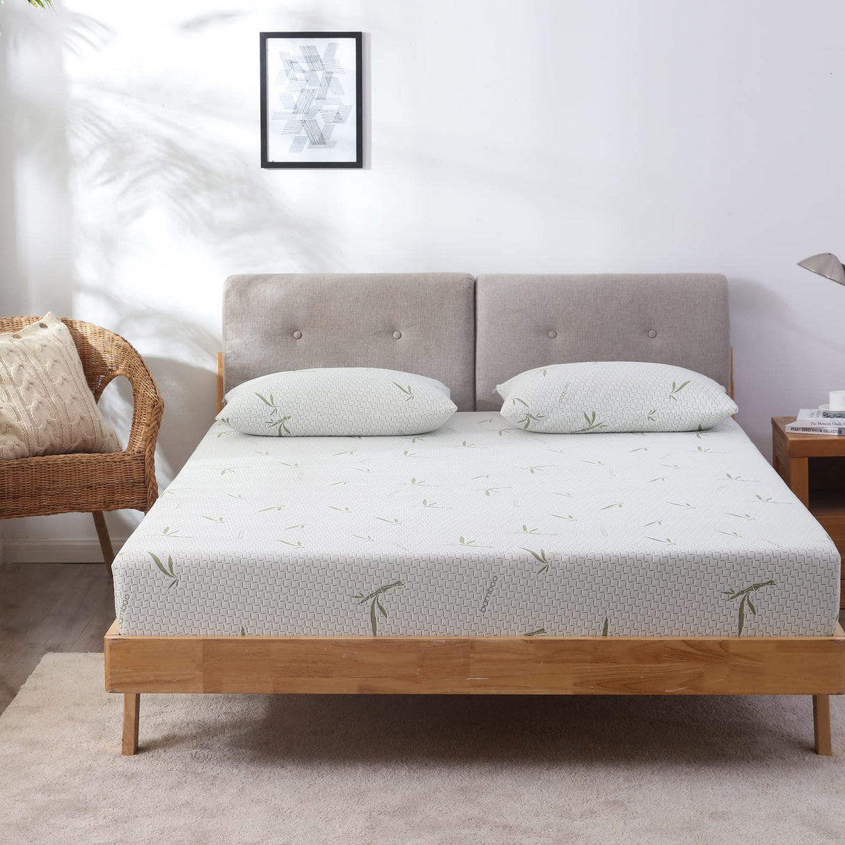 IULULU Queen Mattress in a Box, 8 Inch Memory Foam Mattress with Breathable Bamboo Cover, Green Tea Queen Size Mattress Made in USA for Cool Sleep, Medium Firm, CertiPUR-US Certified White IULULU