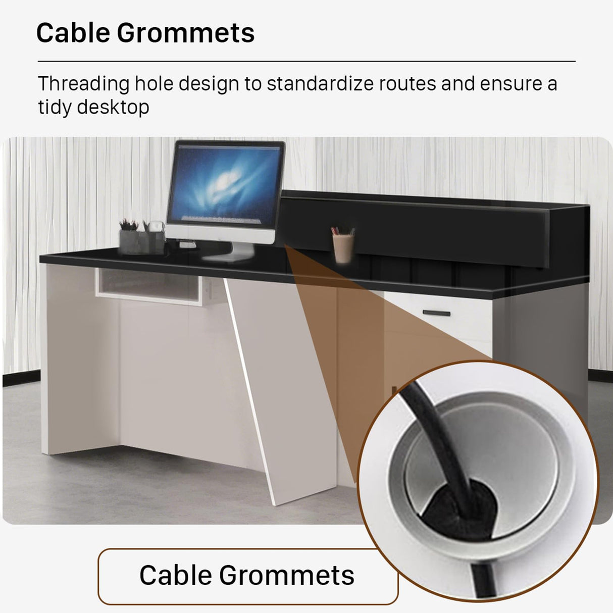 Modern Reception Desk with Counter, 63" Black Solid Wood Front Desk with Lockable Drawers/Cabinets/LED Light Strip, Retail Counter for SOHO, Office, Beauty Salon(Black+Gray, 63in) Generic