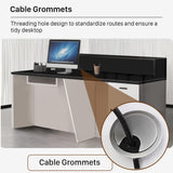 Modern Reception Desk with Counter, 63" Black Solid Wood Front Desk with Lockable Drawers/Cabinets/LED Light Strip, Retail Counter for SOHO, Office, Beauty Salon(Black+Gray, 63in) Generic