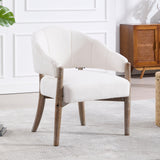 CIMOTA White Accent Chair, Farmhouse Fabric Barrel Chair Linen Upholstered Armchair with Wood Legs, 21.5" Wide Comfy Reading Chair Side Sitting Chair for Living Room/Bedroom/Makeup CIMOTA