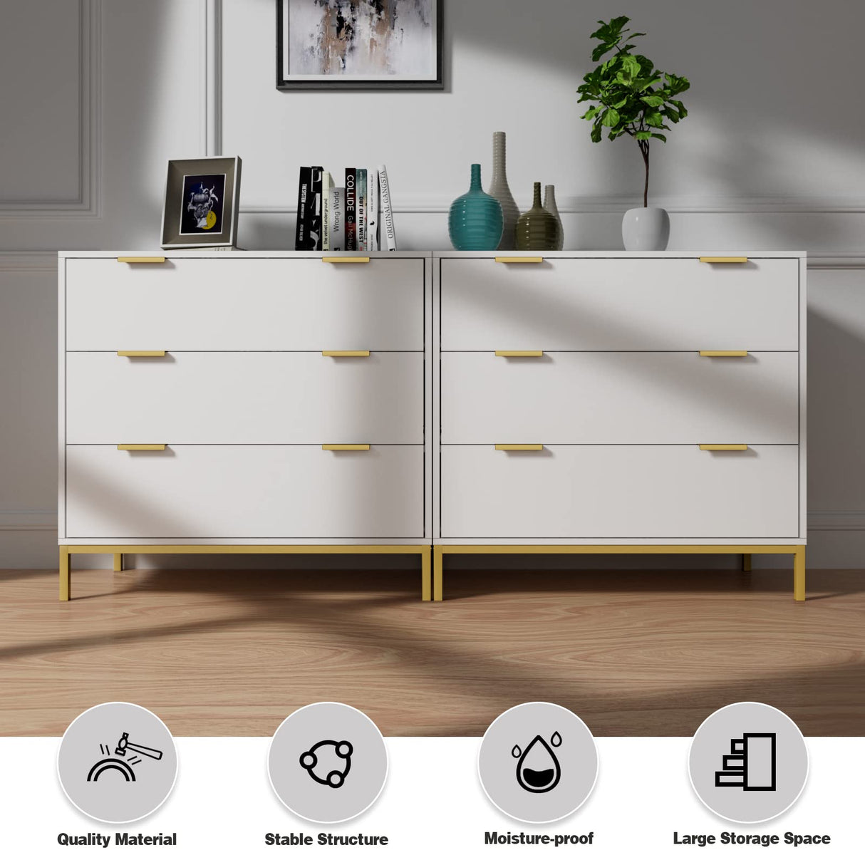 Anmytek White Dresser for Bedroom, 3 Drawer Dresser with Spacious Storage Modern Wood Chest of Drawers for Bedroom Living Room Hallway H0074 Anmytek