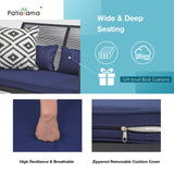 Patiorama 4 Piece Patio Furniture Set, Outdoor Wicker Bistro Set, All-Weather Black PE Rattan Conversation Set w/Coffee Table, Loveseat, Wood-Like Armrest, Cushions for Garden Balcony Deck, Navy Blue Patiorama