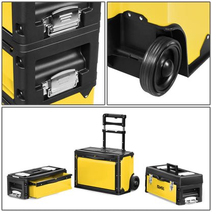 ‎DNA MOTORING TOOLS-00223 ‎19.5" x 28.5" x 12" 3-Tier Stackable Separate Hand Case Tool Boxes Trolley, 3-in-1 Storage Compartments,Yellow