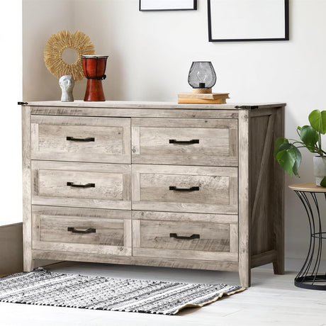 NEDYO 4PCS Farmhouse Dresser Set, Dresser and Nightstand Sets, Rustic Wooden Dresser Set. Including 6 Drawer Dresser & 4 Drawer Dresser & 2 Drawer Nightstand Set of 2 with USB. Light Rustic Oak NEDYO