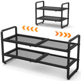 Shoe Rack - Expandable Shoe Organizer for Closet, Adjustable Metal Shoe Shelf Storage, 2 Tier Stackable Long Shoe Stand Holder for Garage, Entryway, Door Entrance, Black SNTD