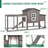 Magazoopet 79" L Chicken Coop with Run, Mobile Chicken Hen House with Wheels, Nesting Boxes, Indoor Outdoor Rabbit Hutch, Poultry Cage for Chickens Ducks Bunny with Removable Tray, Ramp (Grey) Magazoopet