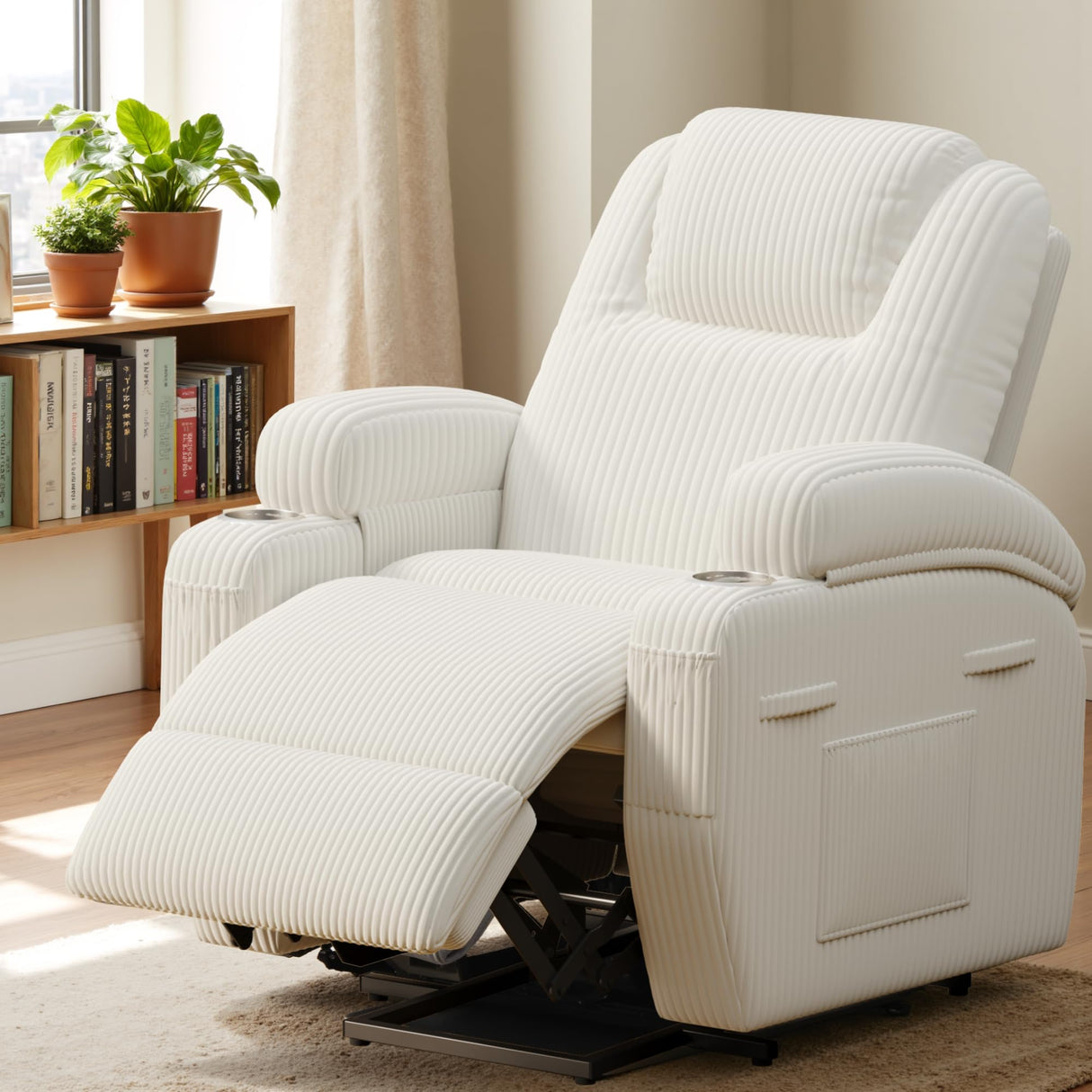 Flamaker Power Lift Chair Massage Recliner Chairs for Elderly - Ergonomic Design with Cup Holders & Side Pockets, Remote Control (White) Flamaker