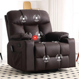 Bonzy Home Swivel Rocker Recliner with Heating and Massage, 40" Manual Rocker Recliner Chair, PU Leather Single Sofa with 2 Cup Holders for Living Room Bedroom, Brown Bonzy Home