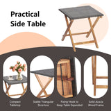 HAPPYGRILL Lounge Chair Table Set Outdoor Acacia Wood Lounge Chair with Wicker Side Table Folding Chaise Lounge with Retractable Ottoman for Garden Balcony Poolside HAPPYGRILL
