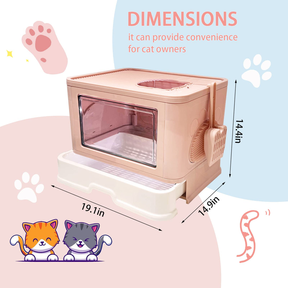Kattypet Foldable Enclosed Top Entry Cat Toilet - Extra Large Covered Cat Litter Box with Litter Brush and Scoop kattypet