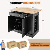 LOKO Black Kitchen Island with Drop Leaf, Storage Cabinet, Adjustable Shelves & Drawers LOKO
