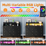 Yeyawomy 9 Drawers Dresser with LED Light, Dresser for Bedroom with Power Outlet, Modern Chest of Drawers, Storage Dresser with Open Storage Space, Dressers & Chests of Drawers for Closet (Black) Yeyawomy