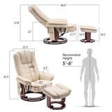 MCombo Swivel Recliner with Ottoman Chair, TV Chair Sets with Vibration Massage, for Small Space Living Room Bedroom 9096 9099 (Faux Leather, Cream White) MCombo