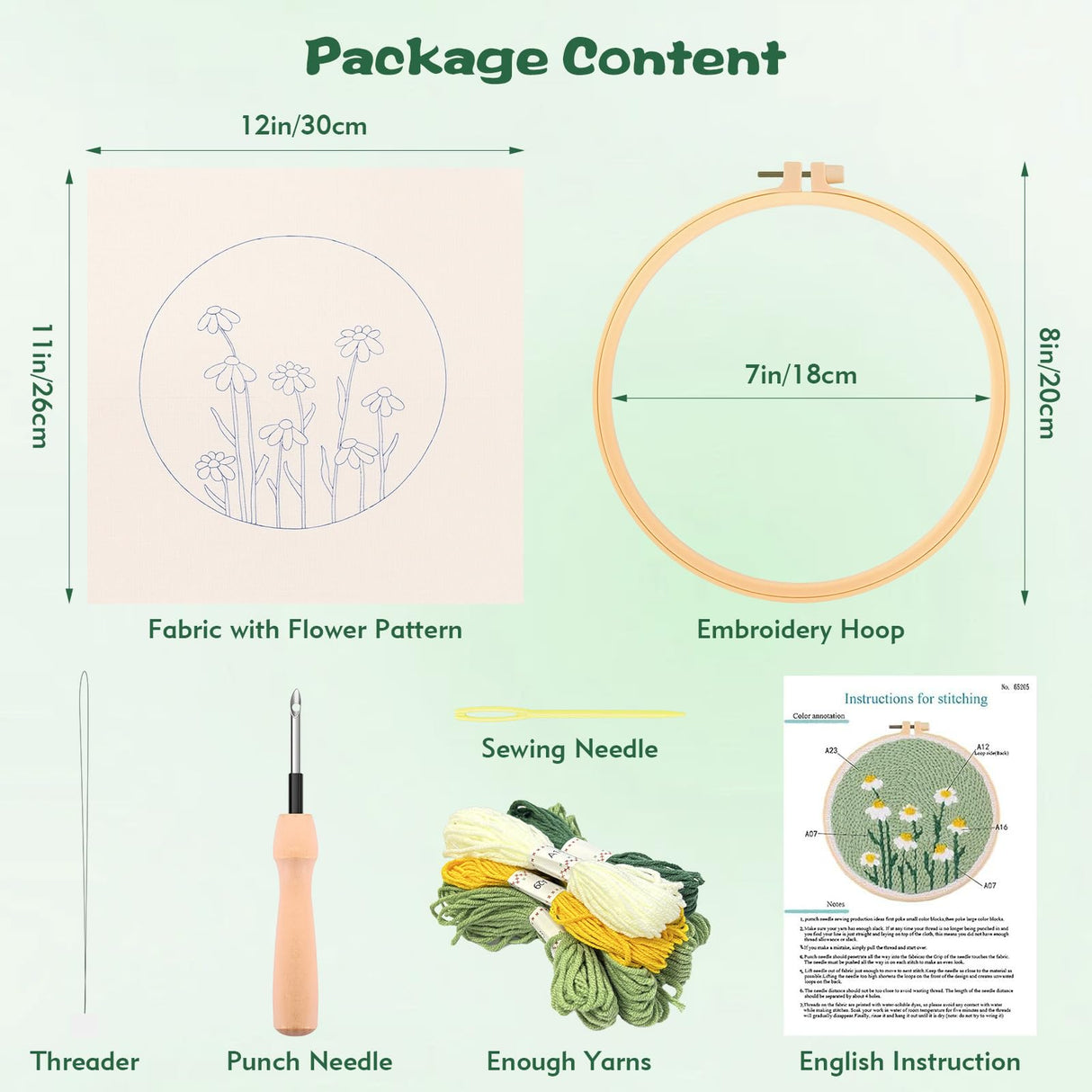 DIY Punch Needle Kit, 8in Punch Needle Kits Adults Beginner for Gift and Decoration, Punch Stitching Kit for Adults with Flower Pattern, Yarns, Embroidery Hoops and Threader Tools Tedux