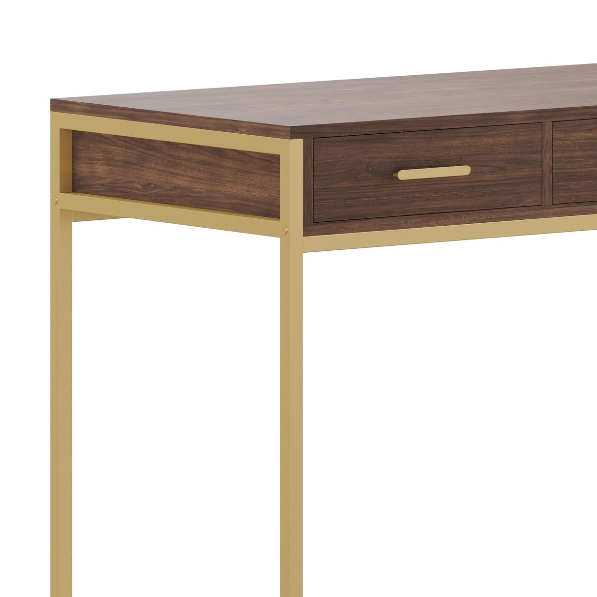 Martha Stewart Ollie Home Office Desk with 3 Drawers in Walnut Wood Grain with Polished Brass Hardware Martha Stewart