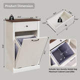 IFGET Modern Tilt-Out Trash Can Cabinet, 10 Gallon Fluted Laundry Hamper Cabinet with Drawers, Wooden Hidden Garbage Can Cabinet with Storage Basket, Free Standing for Kitchen and Living Room, White IFGET