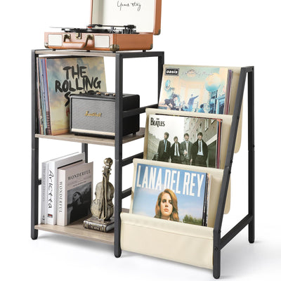 Bikoney Record Player Stand, Turntable Stand with 3-Tier Vinyl Record Storage, Record Player Table Up to 200 Albums, End Table for Records, Vinyl Record Holder Cabinet for Living Room White