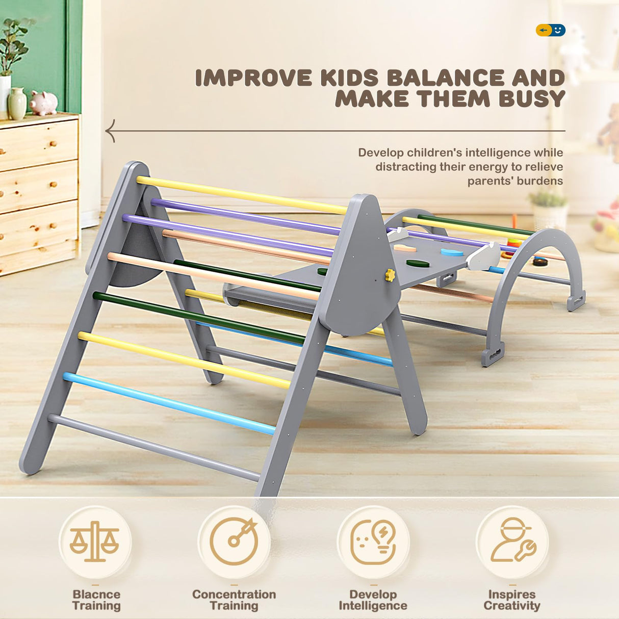 SOKO Pikler Triangle Set - 6 in 1 Pikler Triangle Climber with Ramp Set Foldable Pikler Triangle Climbing Toy, Rock Climbing Ramp, Pikler Arch Climber, Montessori Climbing Set for Children and Kids SOKO