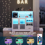Wine Bar Cabinet with LED Light,with Wine and Glass Rack, Modern Kitchen Coffee Bar Cabinet with Storage, Buffet Sideboard with Drawers(White, Large) amzzar