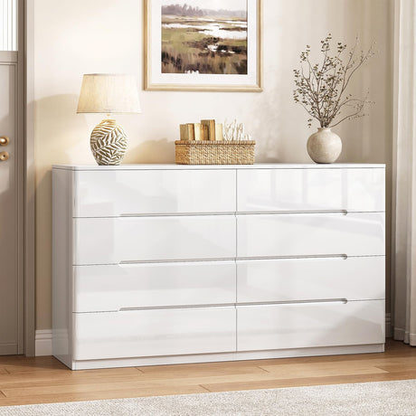 ZORPLIX White Wood Dresser, 8 Drawer Dressers for Clothes Storage for Bedroom, Modern Dresser with Wide Drawers, Wide Wooden Chest Drawers for Living Room, Entryway, TV Stand ZORPLIX