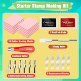 WAYCOM 10-Pack Linoleum Blocks for Printmaking with Cutter Tools, Rubber Stamp Making Kit Rubber Block Stamp Carving Blocks Craft Ink Pad Hobby Knife Pencil for DIY Printmaking,Printing and More WAYCOM