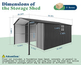 AMERLIFE 10x16.6x7.3 FT Metal Storage Shed with Lounge Area, Sliding Doors, 2 4-Pane Windows & Vents, Outdoor Tool Shed for Garden & Backyard, Heavy-Duty Weather-Resistant Steel, Dark Gray AMERLIFE