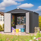 AECOJOY Shed 8' x 6' Metal Storage Shed for Outdoor, Dark Grey Steel Backyard Shed (53 Sq.Ft Land) with Design of Lockable Doors, Utility and Tool Storage for Garden, Backyard, Patio, Outside use AECOJOY