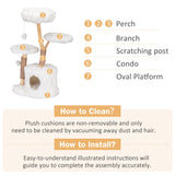COZIVVOVV Modern Cat Tree, Natural Branch Cat Tower with Condo and Climbing Perches, Kitten Scratching Tree, Cat Furniture Gift, White COZIVVOVV