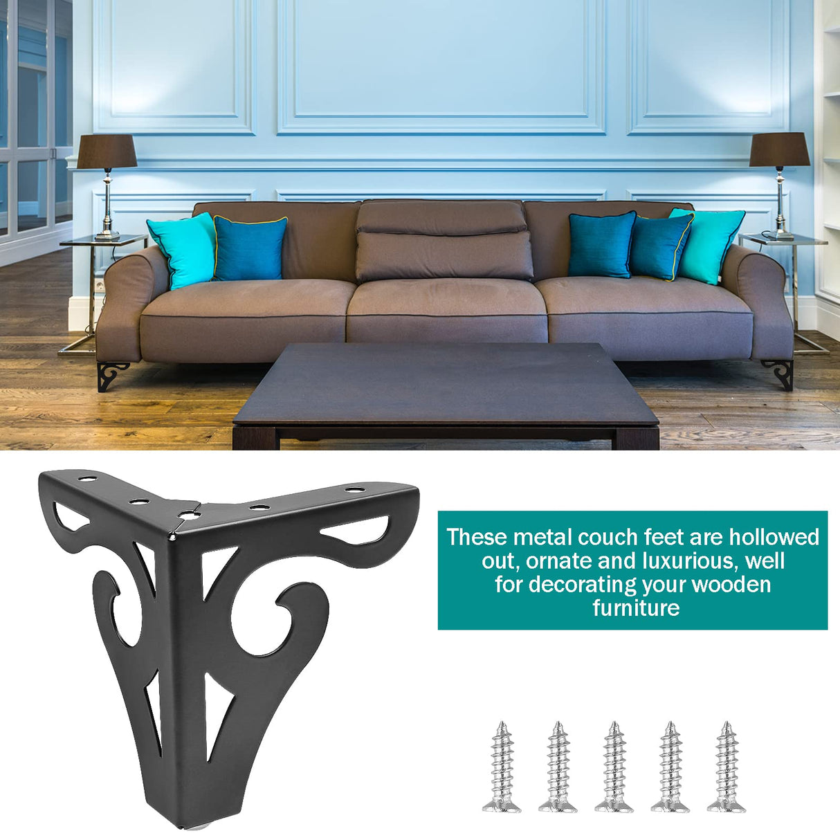 Bivethoi 3 Inch / 8cm Hollow Out Furniture Legs Set of 4, Black Metal Sofa Legs Modern Dresser Feet, Triangle Couch Feet Shelf Replacement Legs for Cabinet Cupboard Table Bookcase Wardrobe Bivethoi