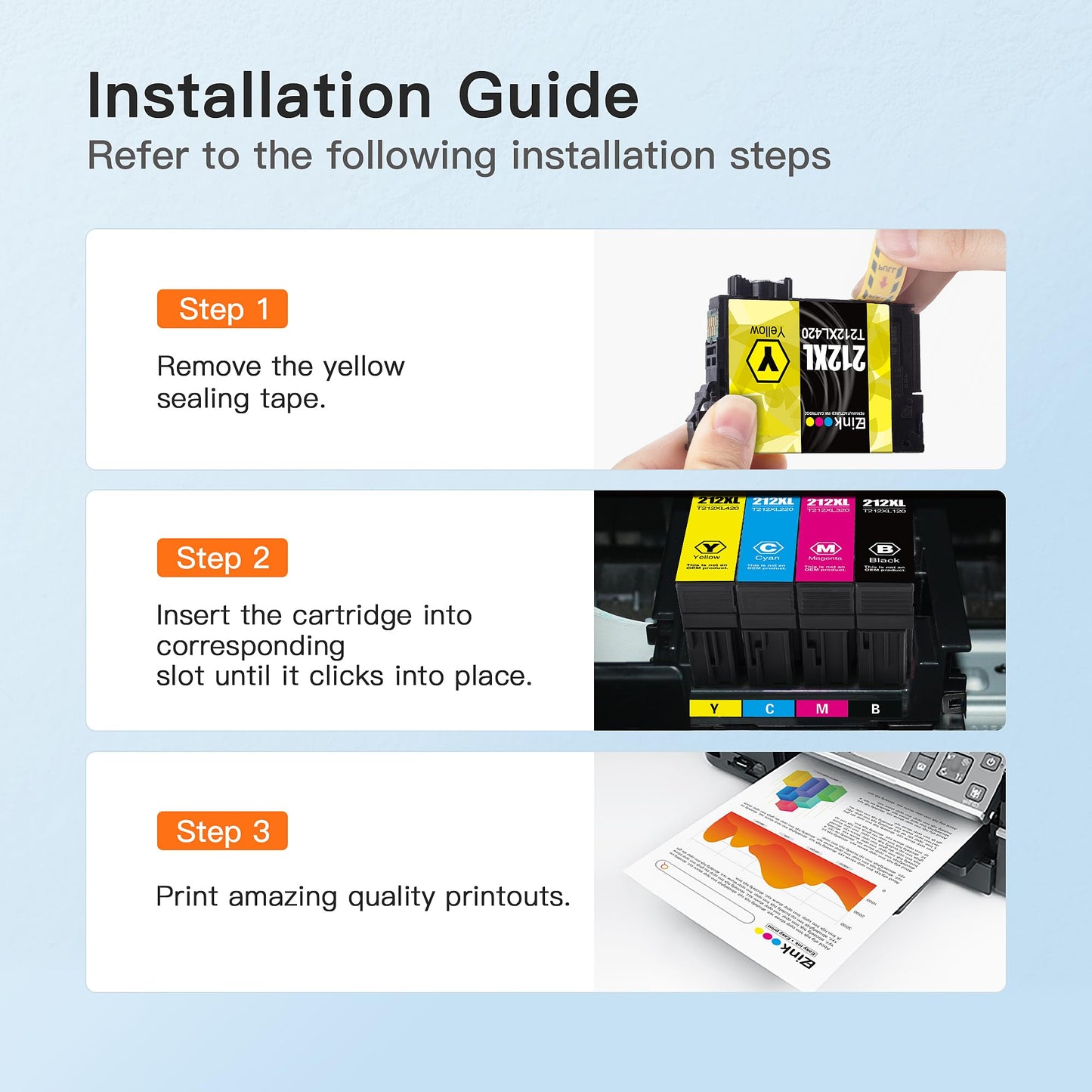 E-Z Ink 212 Ink Cartridge Remanufactured Replacement for Epson 212 212XL T212 Ink Cartridges Work for Epson Expression Home XP-4100 XP-4105 Workforce WF-2850 WF-2830 (Black, Cyan, Magenta, Yellow)