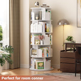 Besiost Rotating Bookshelf Tower, 5 Tier Spinning Bookcase, Revolving 360 Book Shelf Narrow Tall Bookcase, Vertical Turning Round Bookshelf Organizer, Wood Corner Book Shelf for Small Space, White Besiost