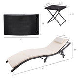 Devoko Patio Chaise Lounge Sets Outdoor Rattan Adjustable Back 3 Pieces Cushioned Patio Folding Chaise Lounge with Folding Table (Beige) Devoko