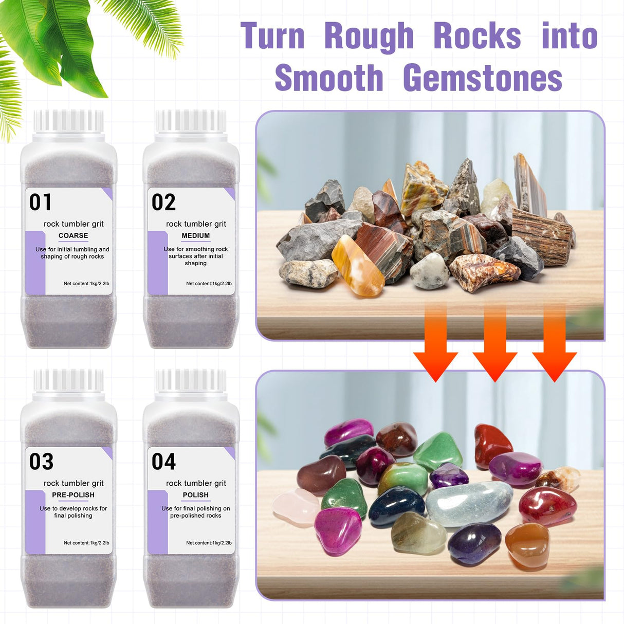 Nuanchu 8.8 Pounds Walnut Shell Media Rock Tumbler Grit and Polish Refill Kit, Tumbling Grit Media and Polish Refill Kit Rock Polish Supplies & Accessories for Rock Brass and Metal Cleaning Polishing Nuanchu