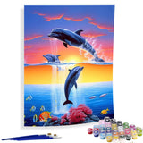 Diymood Paint by Numbers for Adults Landscape, DIY Oil Painting World Sunset Lake Clouds Dolphin Acrylic Paint by Number Kits for Kids Adults Beginner for Home Wall Decor 16x20 inch Diymood