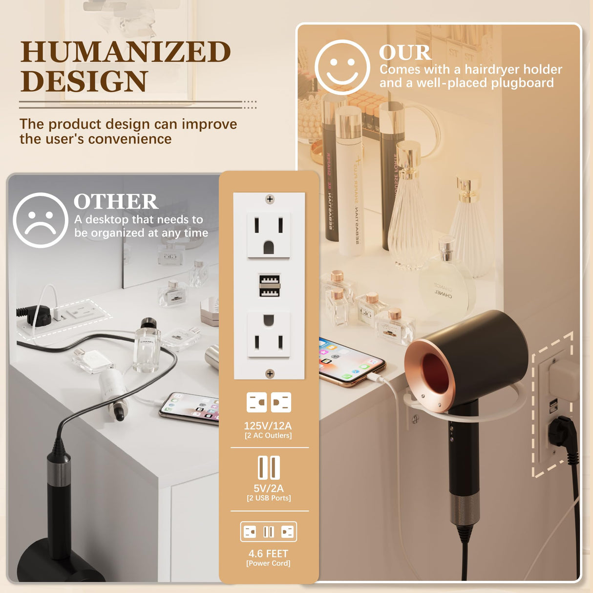 Furmax Make up Vanity Desk with Mirror and Power Outlet, Vanity with 3 Color Light Options Adjustable Brightness,Vanity Desk with 2 Drawers, 6 Storage Shelves (White, with Bench) Furmax
