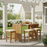 VilroCaz 5-Pieces Outdoor Patio Counter Height Dining Set, All-Weather Acacia Wood Bar Set with 4 Stools and Cushions for Backyard, Poolside, Balcony VilroCaz