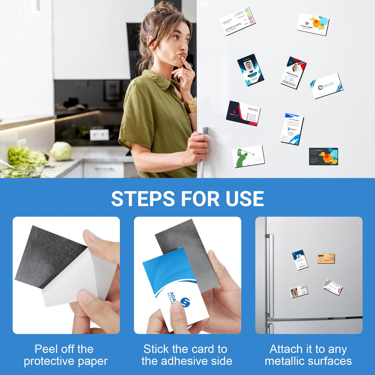 MaxGear Business Card Magnets Peel and Stick, Custom Magnets Business Cards, Personalized Magnet for Refrigerator, Custom Fridge Magnet, Adhesive Magnet, 3.5" x 2" Magnetic Business Cards 50 Pack MaxGear