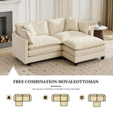 76.7" Oversized Beige Loveseat Sofa, Ivory Off-White 2 Seater Large Sectional Couches for Living Room, Chenille Fabric Modular Sectional Sofa with 1 Ottoman, Modern Sofas Set, Love Seat Couches ODUSE-DAILY