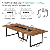 Tribesigns 8FT Large Conference Table for 10 People, Industrial 94.5-Inch Meeting Table with Two Grommets, Rectangular Podcast Training Table for Home Office, Studio, Business, 2 PCS Tribesigns
