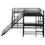 Triple Bunk Beds, L-Shape Twin Over Full Bunk Bed Attached a Loft Bed with Desk, Triple Bunk Beds with Slide, Metal Corner Bunk Bed Frame for Three Kids Boys Girls Teens, Black Bellemave