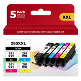 PGI-280XXL/CLI-281XXL Compatible Ink Cartridge Replacement for Canon Ink 280 and 281 Cartridge High Yield Use to PIXMA TR7520 TR8520 TR8500 TR8600 TR8620 TS6120 TS6220 TS9120 (5 Value Pack) DYEYOY