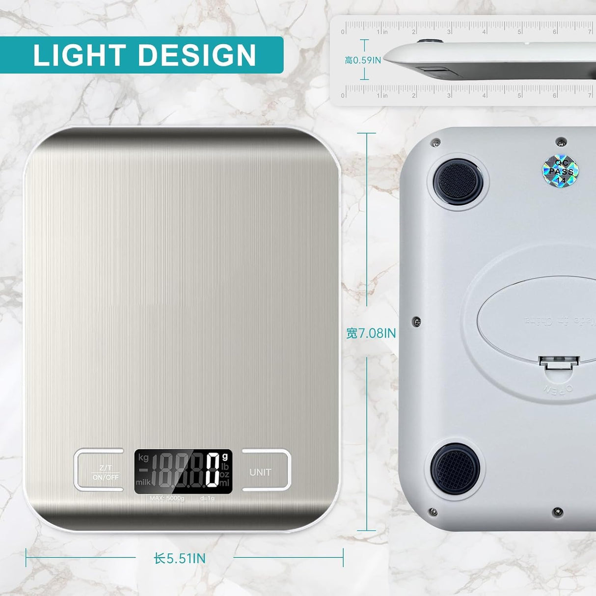 Food Scale, Digital Kitchen Scale Weight Grams and Ounces for Baking Cooking and Meal Prep, 6 Units with Tare Function, 11lb (Batteries Included) Generic