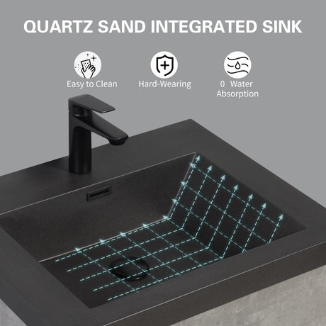 48 inch Floating Bathroom Vanity with Sink, Modern Wall-Mounted Bathroom Storage Vanity Cabinet with Black Quartz Sand Top Basin and Soft Close Drawers,Clean and Functional，Closeout Bathroom Vanities WoodArtSupply